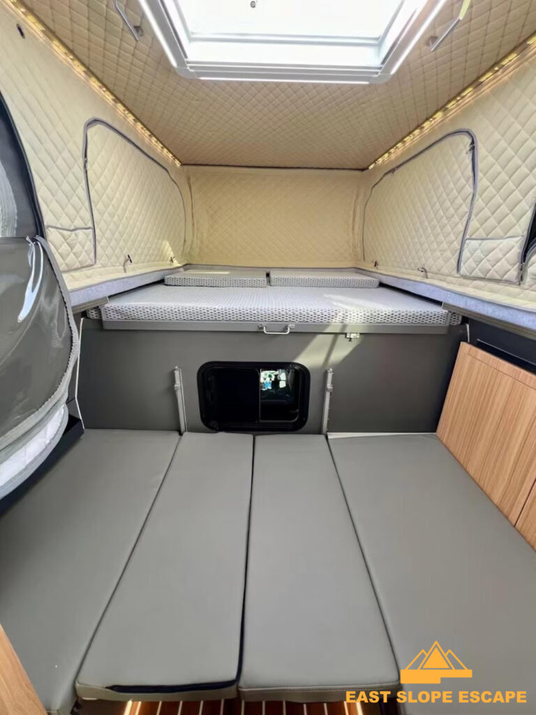 Camper interior with mattresses