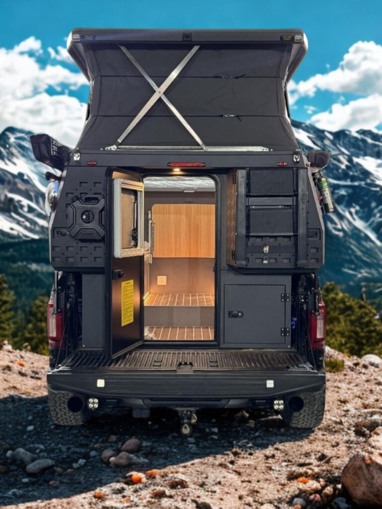 Grizzly Pod camper with view of interior.