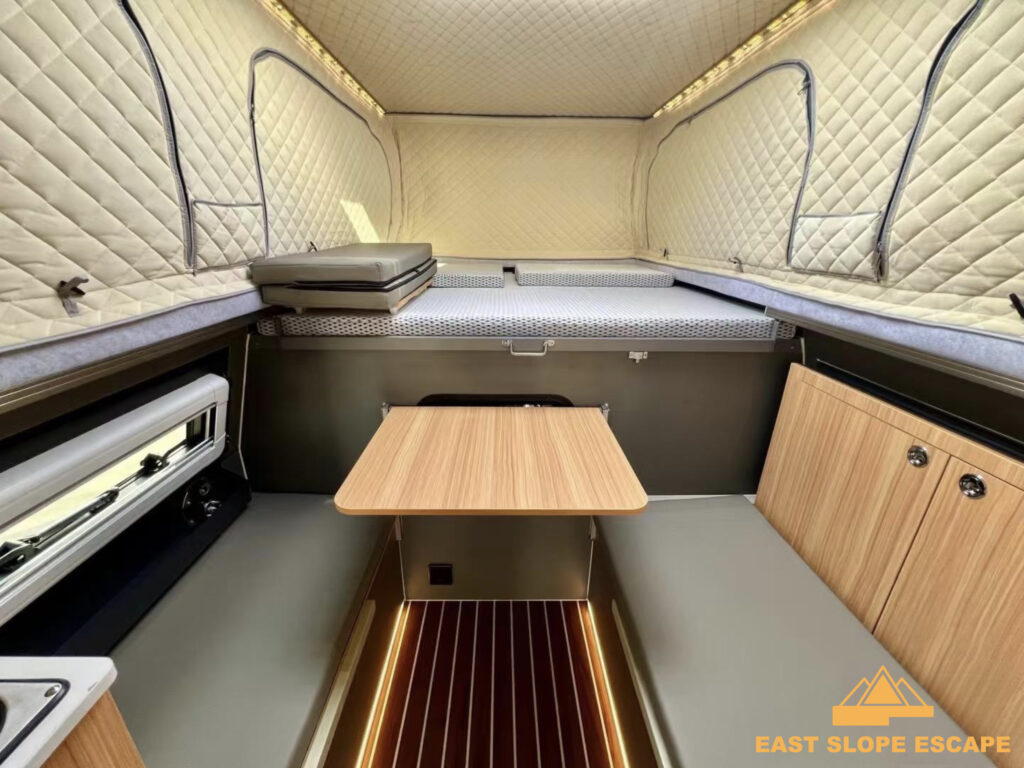 interior of camper with table