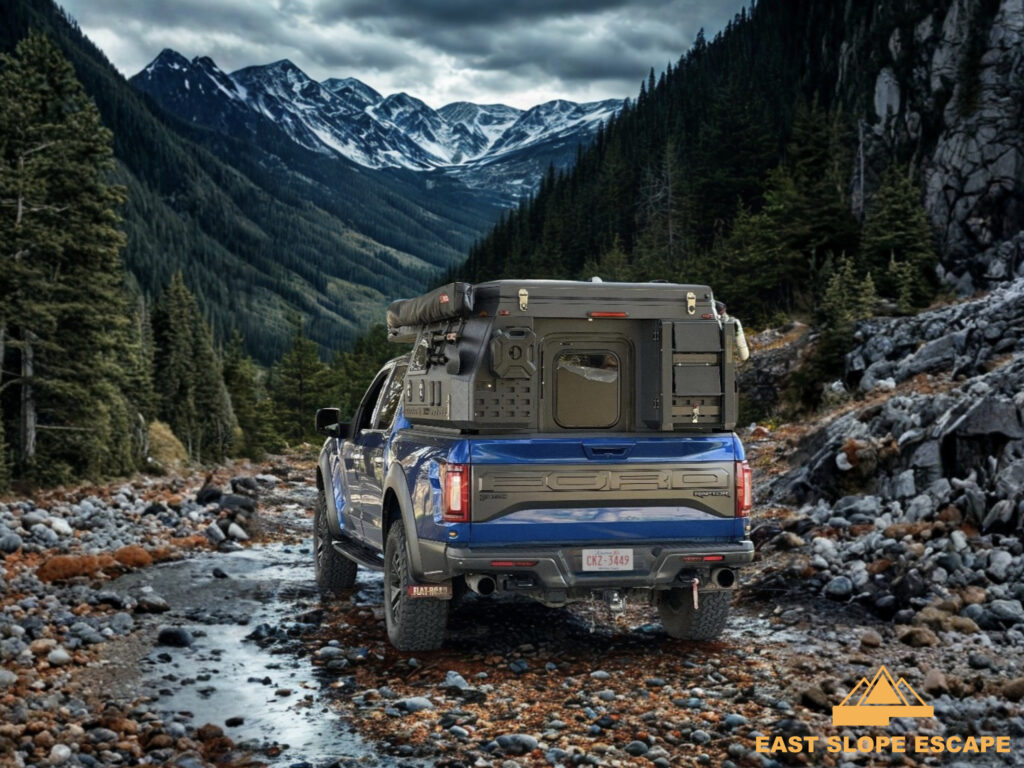 Ground Pod camper driving in riverbank